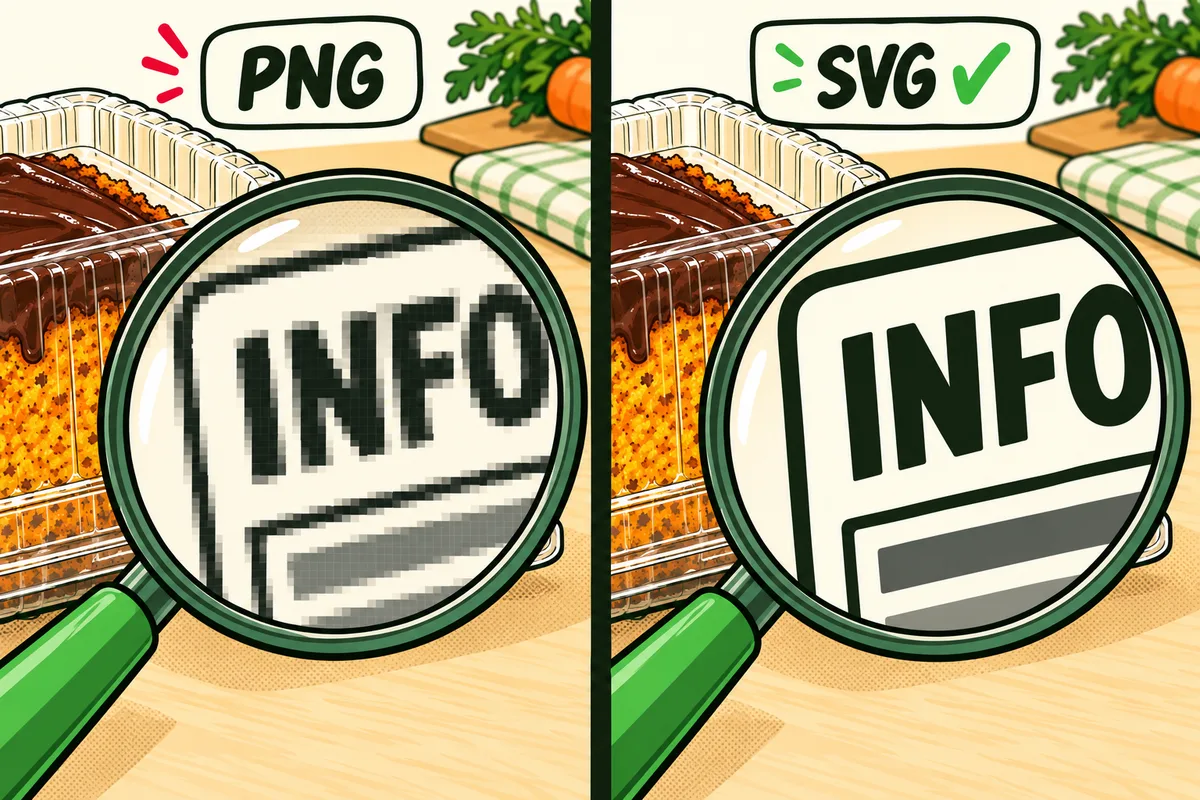 um pedaço da mesma tabela ampliado duas vezes, lado a lado. À esquerda, o PNG, com as letras e as linhas borradas e quadriculadas. À direita, o SVG, com as letras e as linhas nítidas.